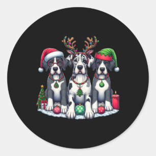 Cute Santa Reindeer Elf Great Dane Christmas Women Classic Round Sticker