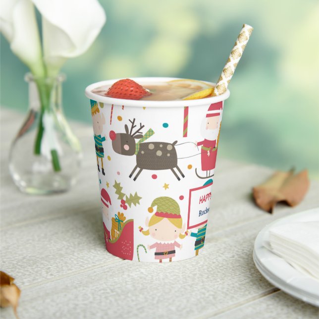 Cute Santa Reindeer Elf Kids Christmas Paper Cups (Insitu)