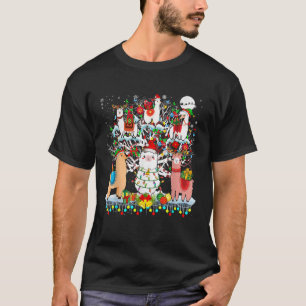 Cute Santa Reindeer Elf Llamas On Christmas Tree O T-Shirt
