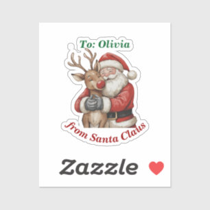Cute Santa & Reindeer Hug Custom Vinyl Christmas