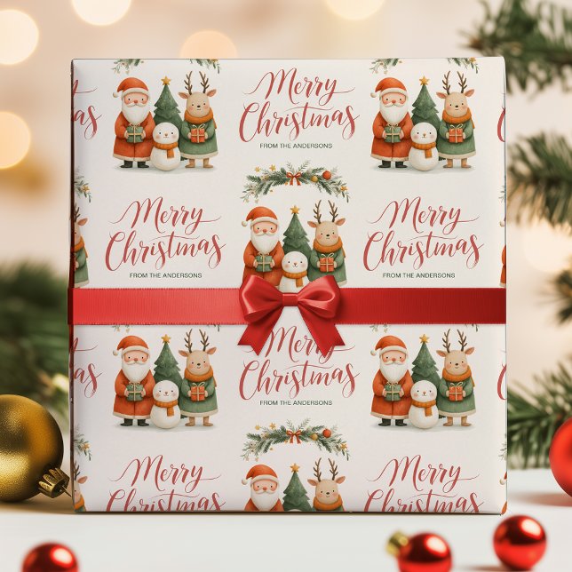 Cute Santa Reindeer Name Merry Christmas Gift Wrapping Paper (Cute Santa Reindeer Name Merry Christmas Gift Wrapping Paper)