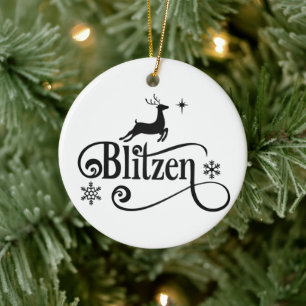 Cute Santa Reindeer Names Blitzen Christmas Ceramic Tree Decoration