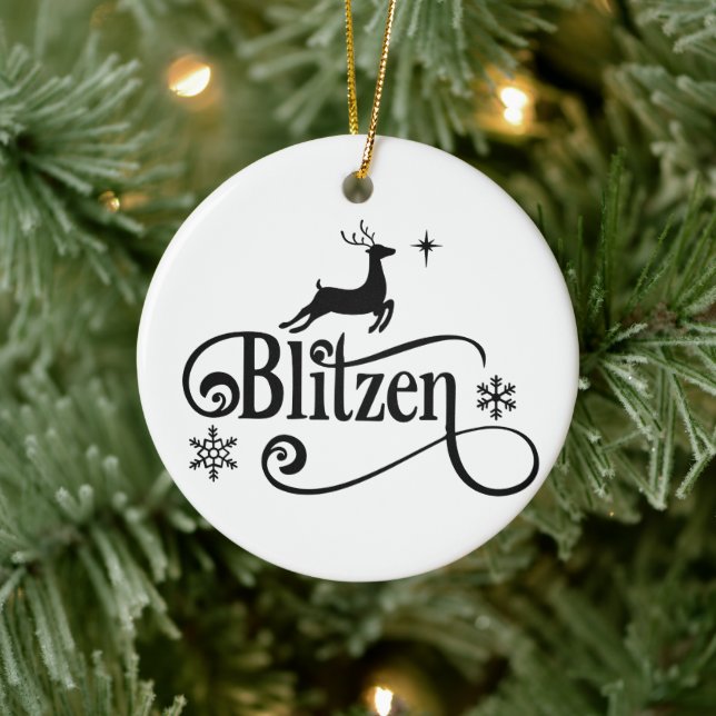 Cute Santa Reindeer Names Blitzen Christmas Ceramic Tree Decoration (Tree)