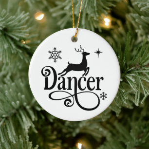 Cute Santa Reindeer Names Dancer Christmas Ceramic Tree Decoration