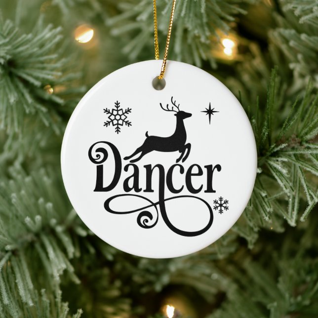 Cute Santa Reindeer Names Dancer Christmas Ceramic Tree Decoration (Tree)