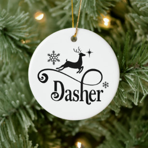 Cute Santa Reindeer Names Dasher Christmas Ceramic Tree Decoration