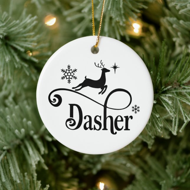 Cute Santa Reindeer Names Dasher Christmas Ceramic Tree Decoration (Tree)