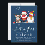 Cute Santa Reindeer Snowman 2020 Script Christmas<br><div class="desc">Customise this cute "What A Year" Christmas card with your own message or delete by clicking on the "Personalise this" button above. Bring on some Christmas cheer this year with this funny and cute customisable card</div>