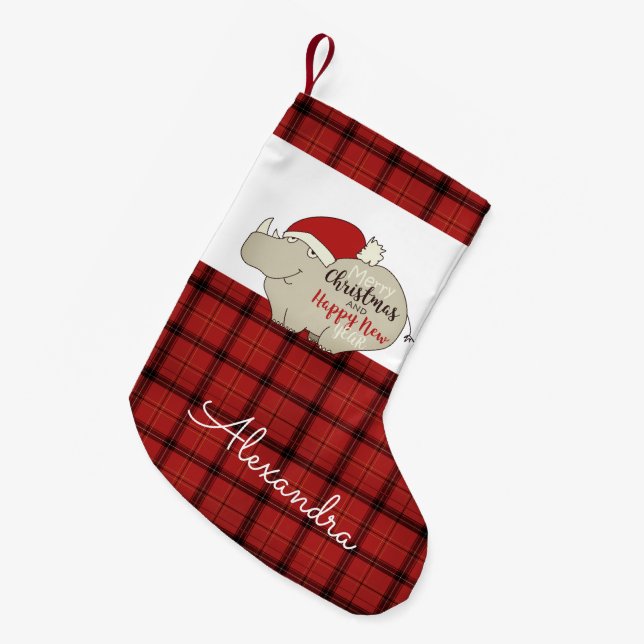 Cute Santa Rhino Small Christmas Stocking (Front (Hanging))