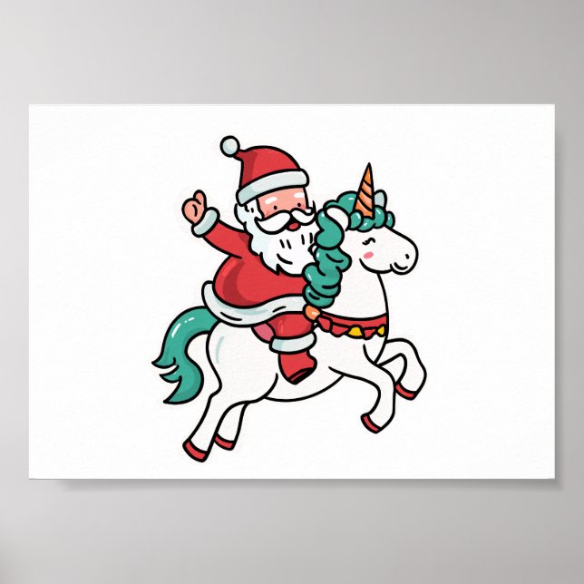 Cute Santa Riding Unicorn – Adorable Poster (Front)