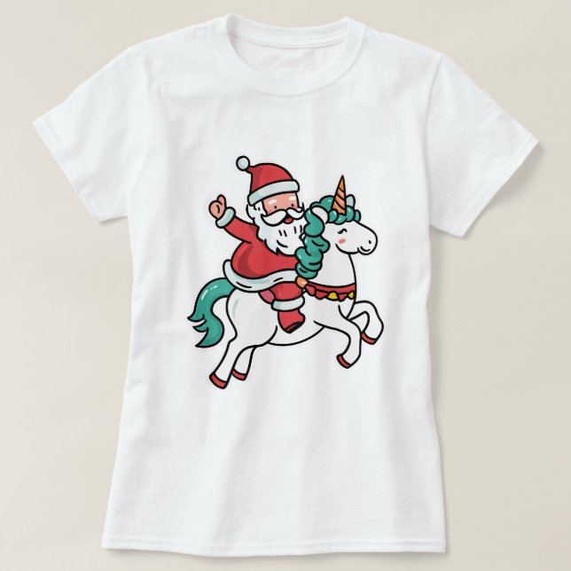 Cute Santa Riding Unicorn – Adorable T-Shirt (Design Front)