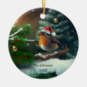 Cute Santa Robin with custom text/textless Ceramic Tree Decoration