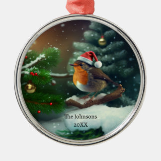 Cute Santa Robin with custom text/textless Metal Tree Decoration