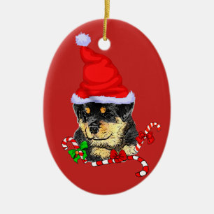 Cute Santa Rottweiler Puppy Christmas Ceramic Tree Decoration