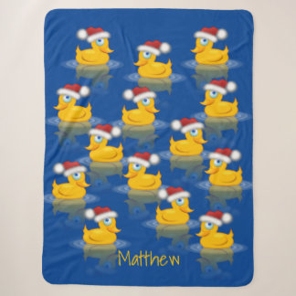 Cute Santa Rubber Ducks On Dark Blue Background Sherpa Blanket