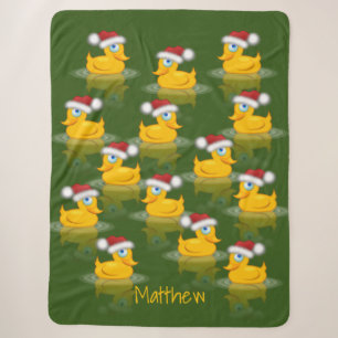Cute Santa Rubber Ducks On Dark Green Background Sherpa Blanket
