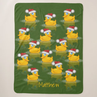Cute Santa Rubber Ducks On Dark Green Background Sherpa Blanket
