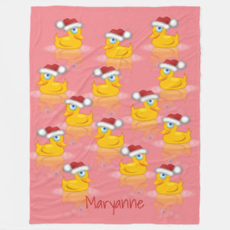 Cute Santa Rubber Ducks On Hot Pink Background Fleece Blanket