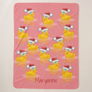 Cute Santa Rubber Ducks On Hot Pink Background Sherpa Blanket