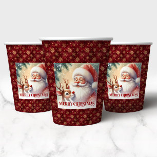 Cute Santa Rudolph Cartoon Christmas Party Paper  Cups