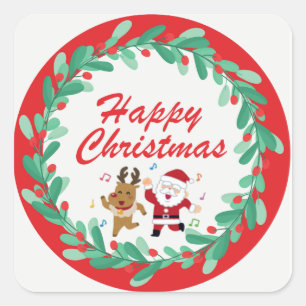 Cute Santa & Rudolph Christmas Sticker 