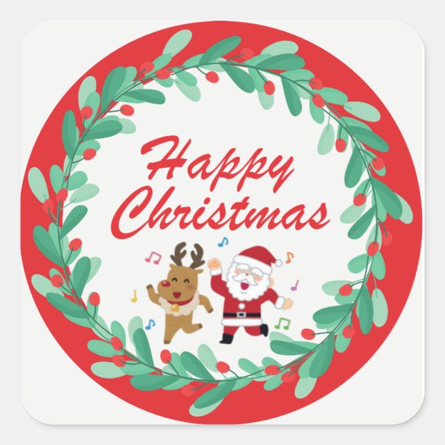 Cute Santa & Rudolph Christmas Sticker  (Front)