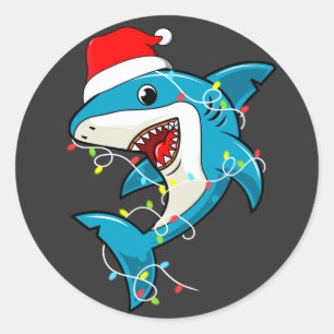 Cute Santa Shark Christmas Lights Classic Round Sticker
