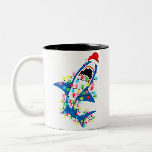 Cute Santa Shark Christmas Lights Two-Tone Coffee Mug