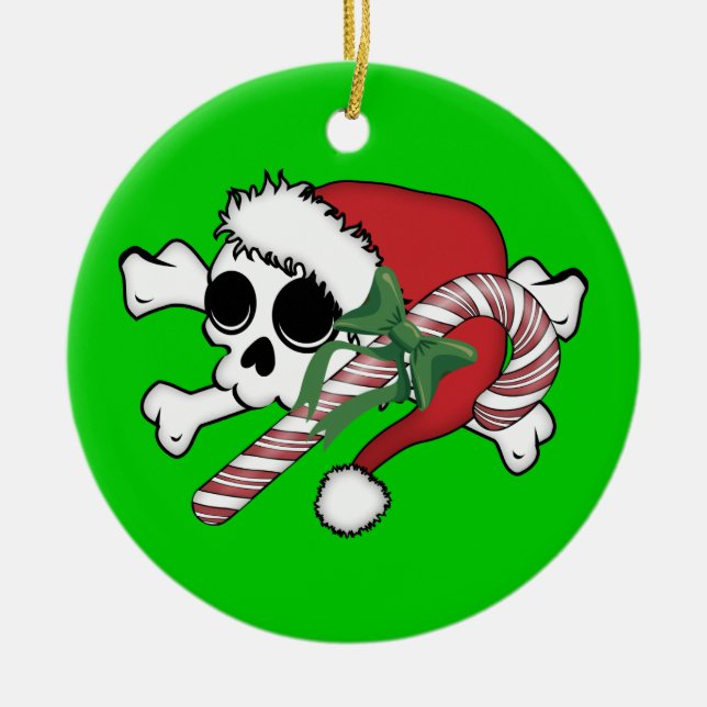 Cute Santa Skull Ceramic Tree Decoration (Front)