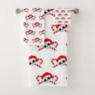 Cute Santa Skull with Candy Canes Bath Towel Set