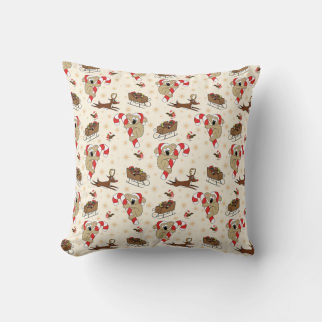 Cute Santa Sloth Happy Holidays Cushion (Front)