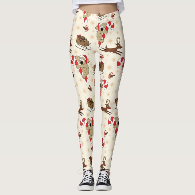 Cute Santa Sloth Happy Holidays Leggings (Front)