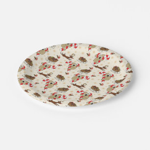 Cute Santa Sloth Happy Holidays Paper Plate