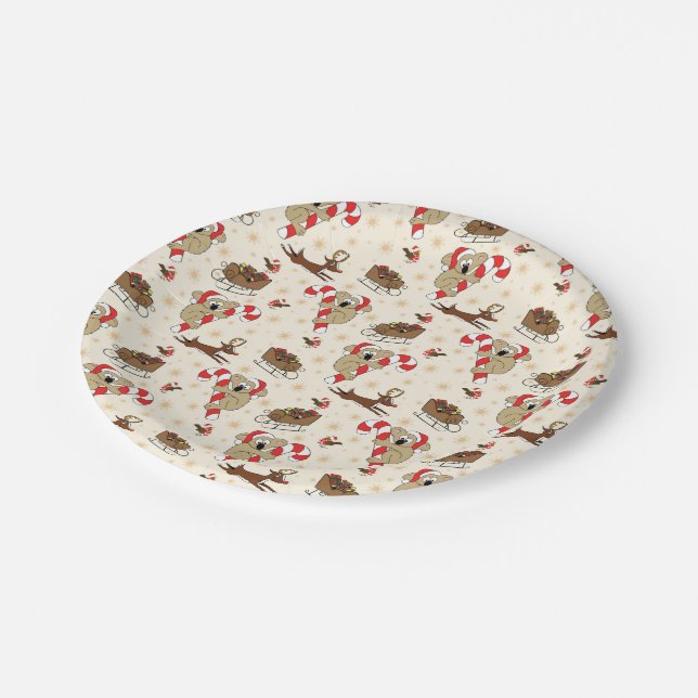 Cute Santa Sloth Happy Holidays Paper Plate (Angled)
