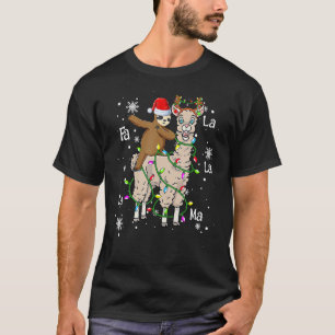 Cute Santa Sloth Riding Llama Christmas Lights Paj T-Shirt