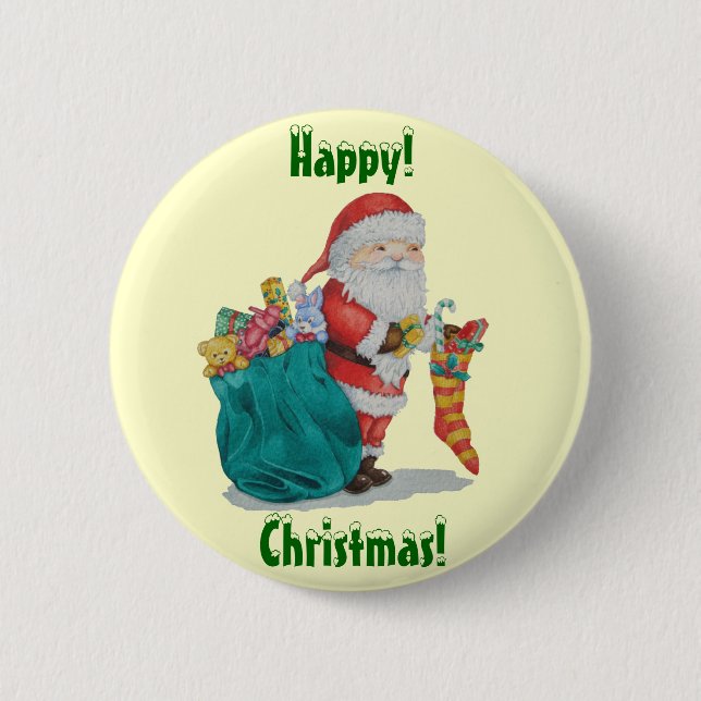 Cute santa smiling with pressies christmas  button (Front)