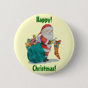 Cute santa smiling with pressies christmas button