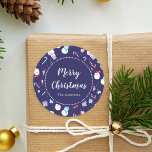Cute Santa Snowman Candy Cane Christmas Pattern Classic Round Sticker<br><div class="desc">Wishing you and your family a warm and cosy Merry Christmas!</div>