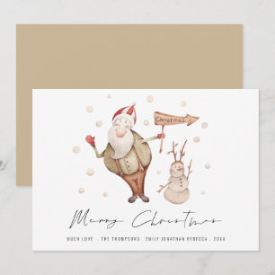 Cute Santa Snowman Merry Christmas Holiday Card