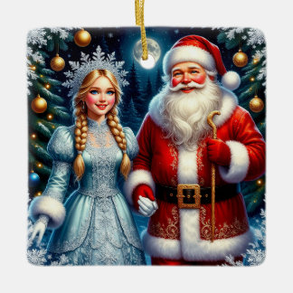 🎅 Cute Santa Snowy Christmas ❄️ Ceramic Ornament
