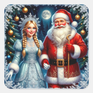 🎅 Cute Santa Snowy Christmas ❄️ Square Sticker