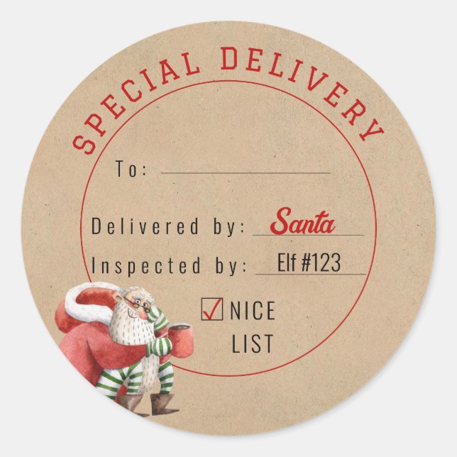 Cute Santa Special Delivery Gift Tag (Front)