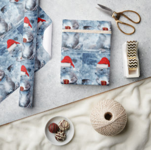 Cute Santa Squirrel Christmas Decoupage or Wrapping Paper