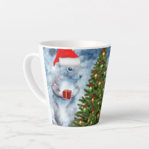 Cute Santa Squirrel with Christmas Tree Holiday  Latte Mug
