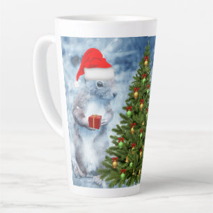Cute Santa Squirrel with Christmas Tree Holiday  Latte Mug