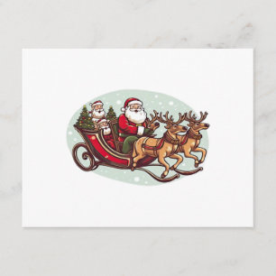 Cute Santa Traveling with Train pulled by the rein Enclosure Card