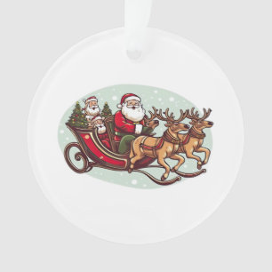 Cute Santa Traveling with Train pulled by the rein Ornament
