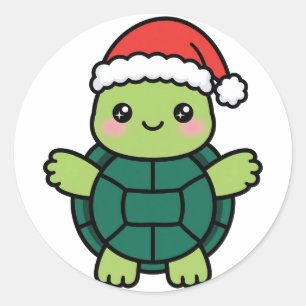 Cute Santa Turtle Christmas Classic Round Sticker