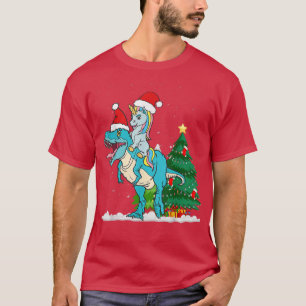 Cute Santa Unicorn Riding Trex Dino Christmas Dino T-Shirt