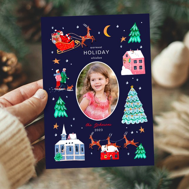 Cute Santa Vintage Christmas Photo Holiday Card (Cute Santa Christmas Holiday Photo)